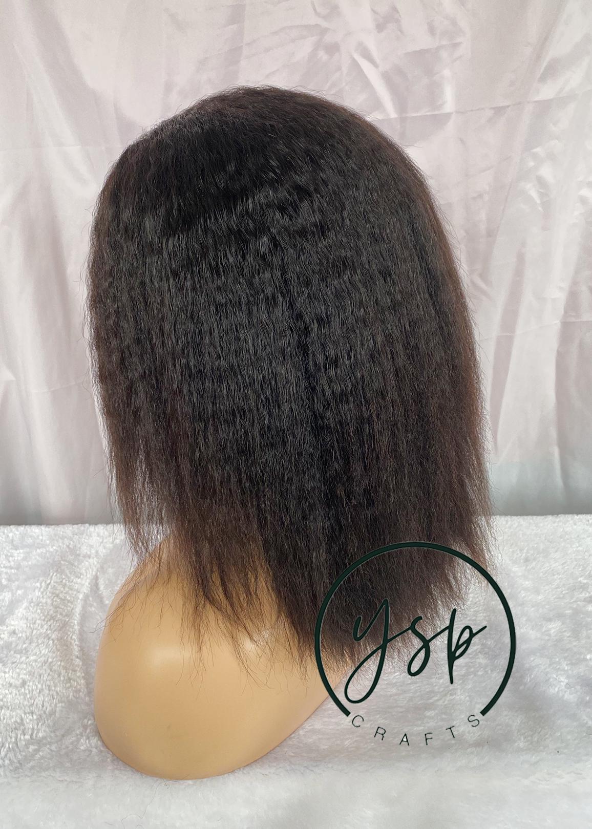 100% Human Hair 3/4 Half Wig Kinky Straight Natural Black Color - Image 3