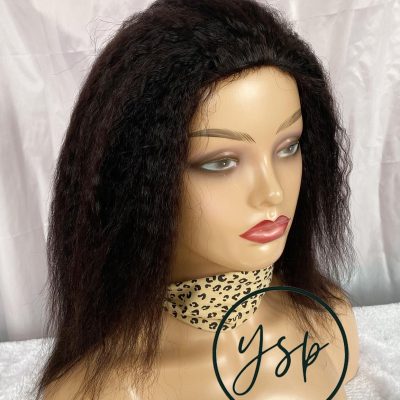 Alternative view of 100% Human Hair 3/4 Half Wig Kinky Straight Natural Black Color
