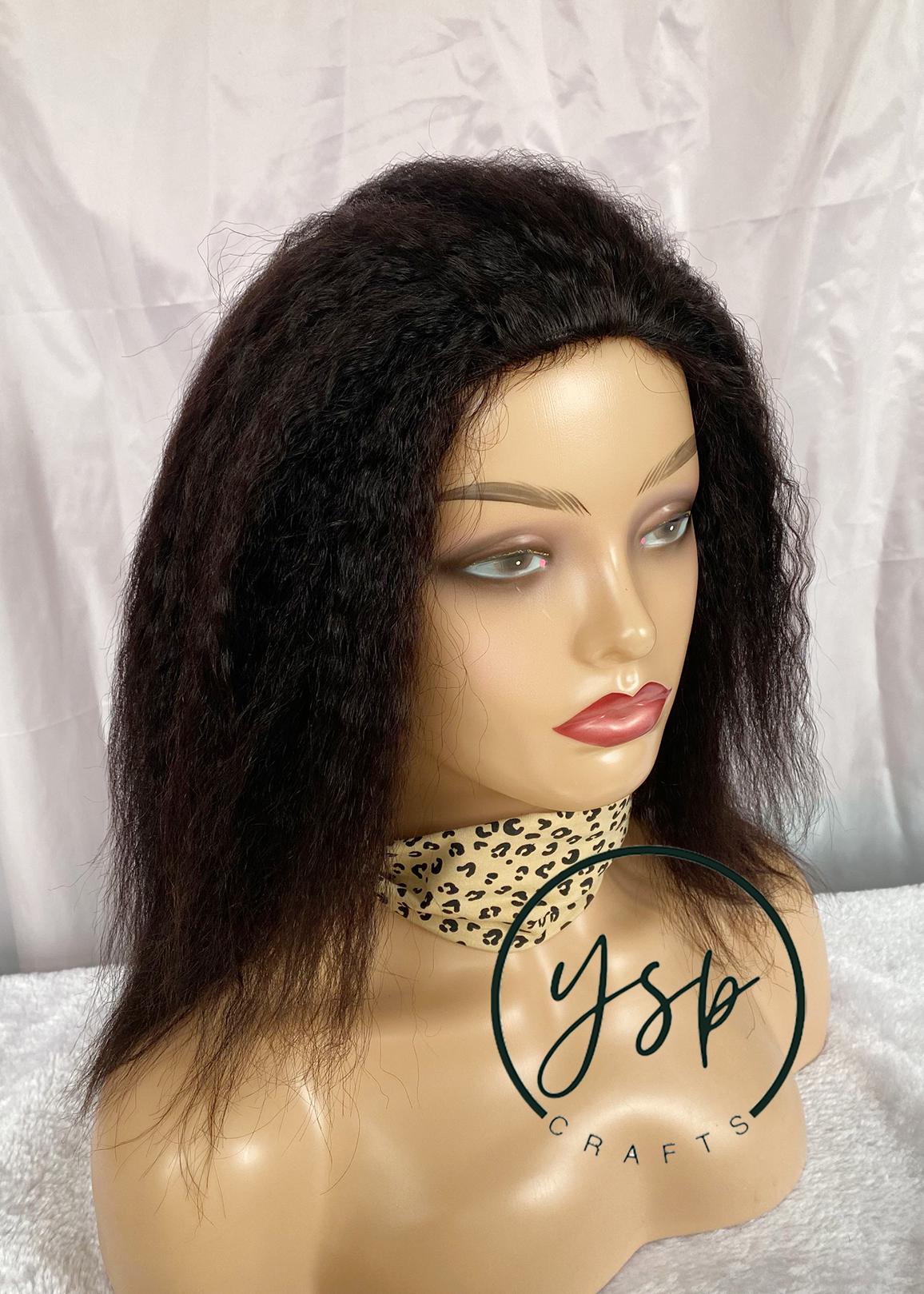 100% Human Hair 3/4 Half Wig Kinky Straight Natural Black Color - Image 2