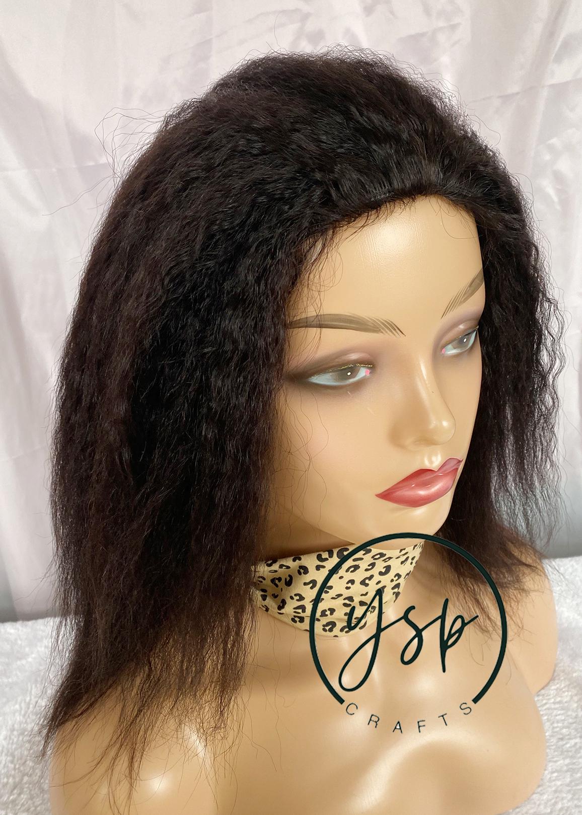 100% Human Hair 3/4 Half Wig Kinky Straight Natural Black Color - Image 6