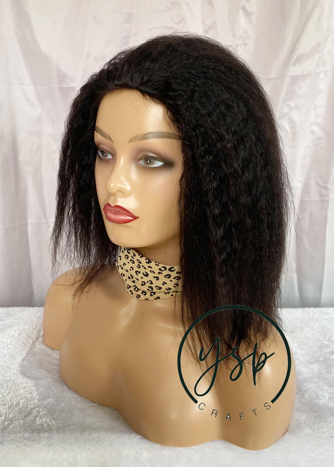 100% Human Hair 3/4 Half Wig Kinky Straight Natural Black Color - Image 5