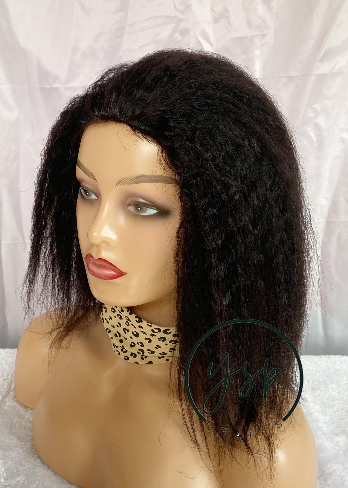100% Human Hair 34 Half Wig Kinky Straight Natural Black Color