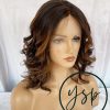 136 Human Hair Lace Front Wig Balayage Short Wavy hair Wigs for women