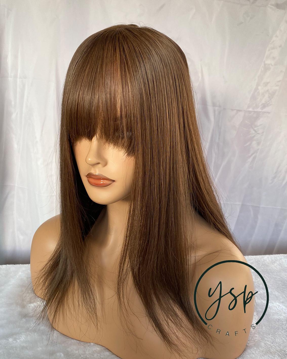 13x6 Lace Front Human Hair Wig with Bangs Brown Straight Wig Glueless Everyday Wigs - Image 4