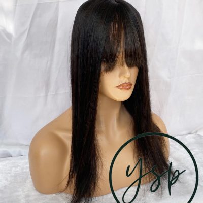 Alternative view of 5x6 Silk Top Human Hair Topper with bangs | Black Color Hairpiece