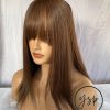5x6 Silk Top Human Hair Topper with bangs Light Brown Hairpiece