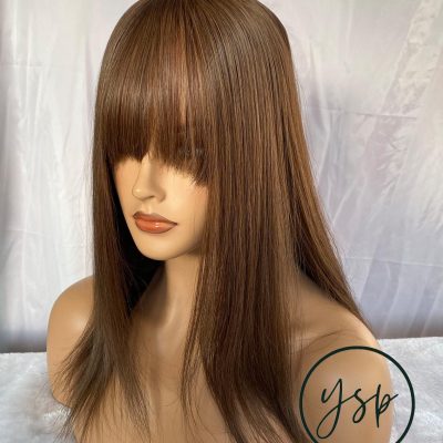 5x6 Silk Top Human Hair Topper with bangs Light Brown Hairpiece