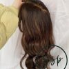 5x6 Silk Top Human Hair Topper with bangs dark Brown with highlights Hairpiece