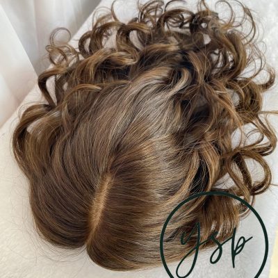 Alternative view of Brown Human Hair Topper: 7x7 Silk Top, Wavy 12-inch Halo