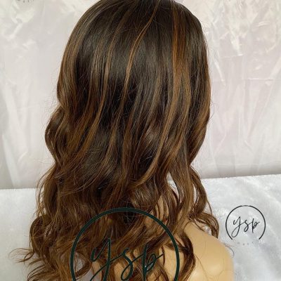 Alternative view of Caramel Highlights Human Hair Headband Wig - Brown Wavy 3/4 Wig Active Wear