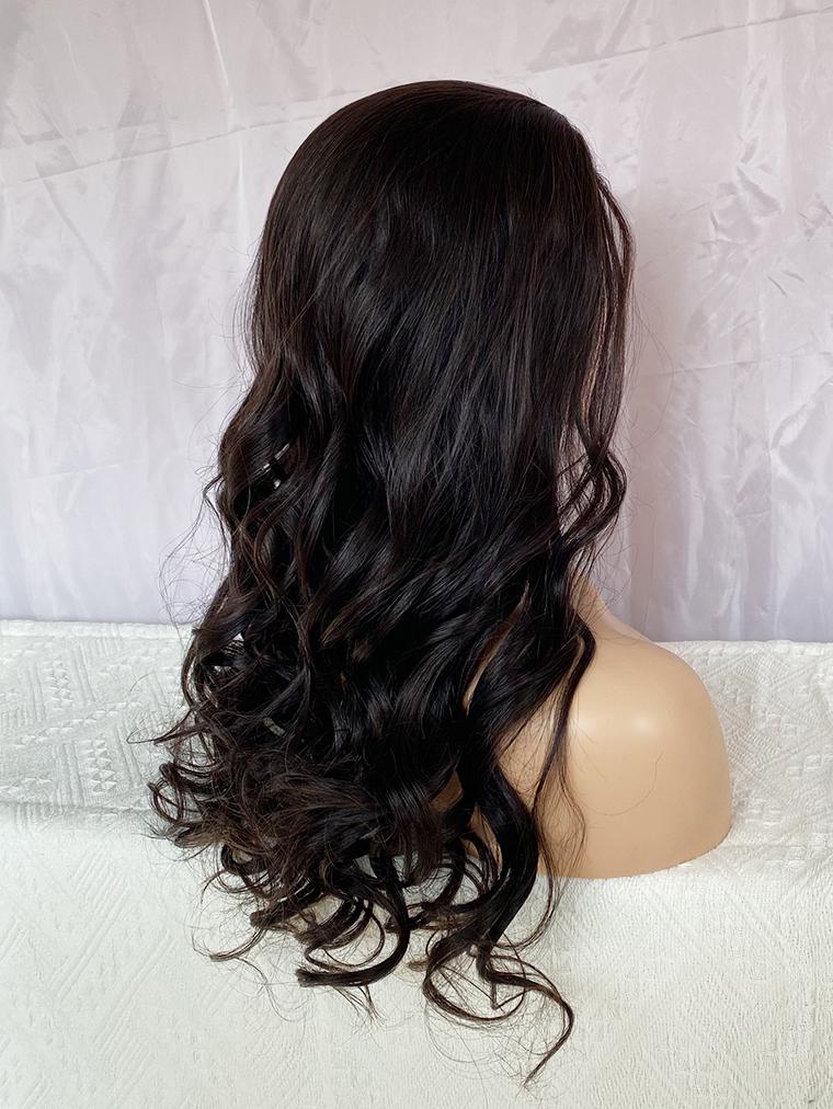 Dark Brown Human Hair Half Wig - 22 Inch Wavy Style - Image 3