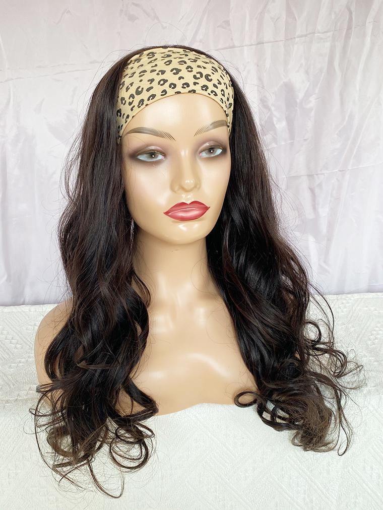Dark Brown Human Hair Half Wig - 22 Inch Wavy Style