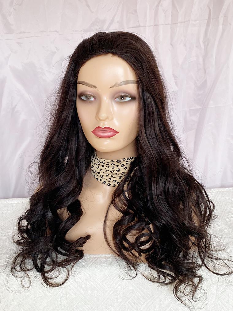 Dark Brown Human Hair Half Wig - 22 Inch Wavy Style - Image 2