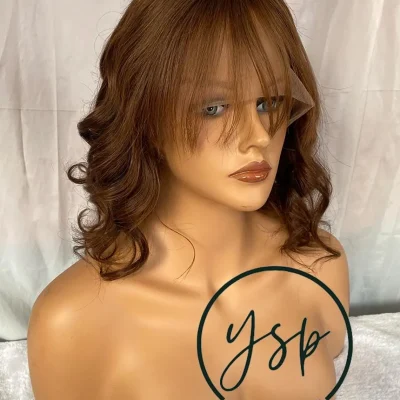 Alternative view of 100% Human Hair Lace Front Wig with Bangs for women Brown, Wavy Style