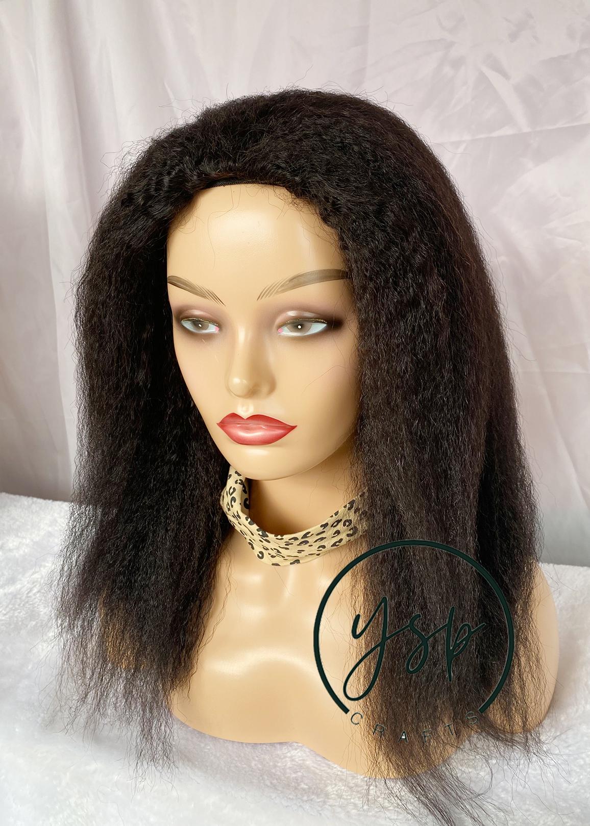 Human Hair 3/4 Half Wig Kinky Straight Natural Black Color - Image 4