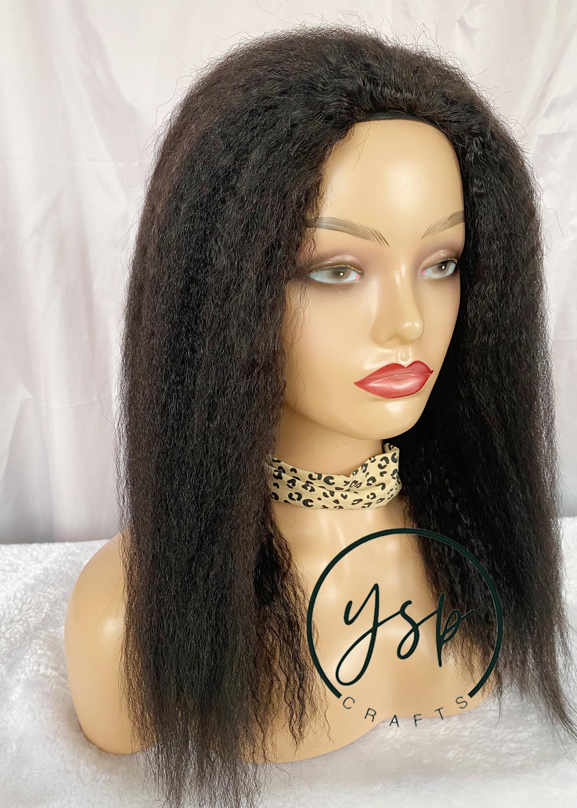 Human Hair 3/4 Half Wig Kinky Straight Natural Black Color - Image 3