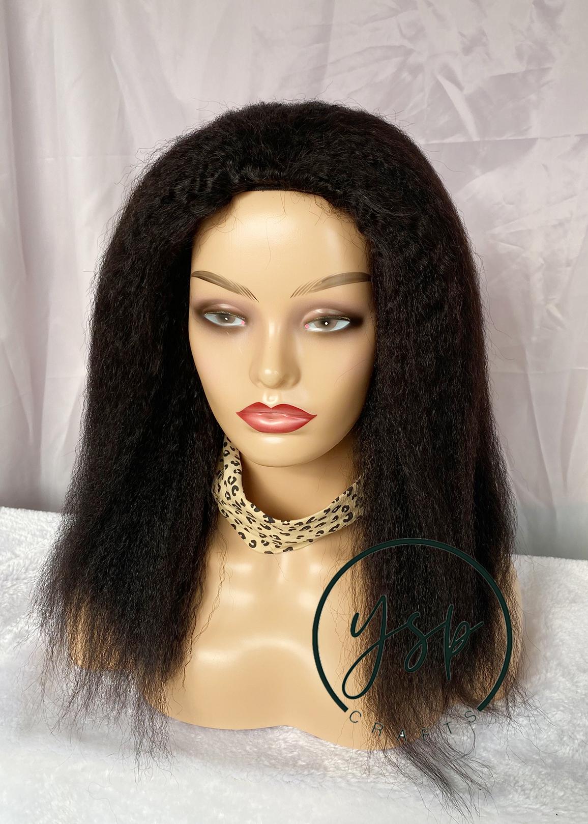 Human Hair 3/4 Half Wig Kinky Straight Natural Black Color - Image 5