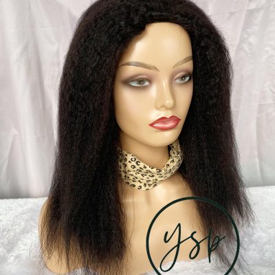 Alternative view of Human Hair 3/4 Half Wig Kinky Straight Natural Black Color