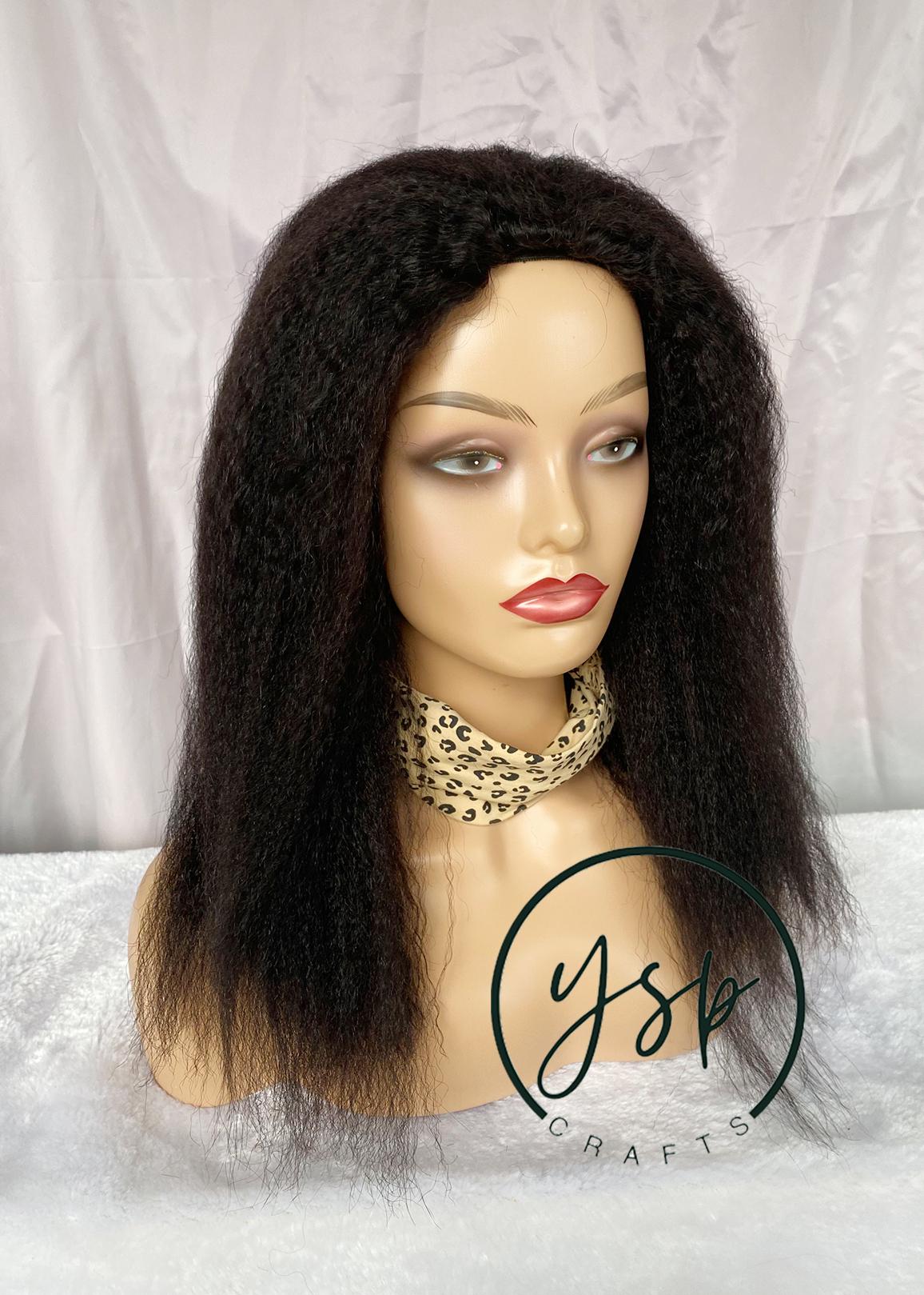 Human Hair 3/4 Half Wig Kinky Straight Natural Black Color - Image 2