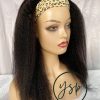 Human Hair 34 Half Wig Kinky Straight Natural Black Color