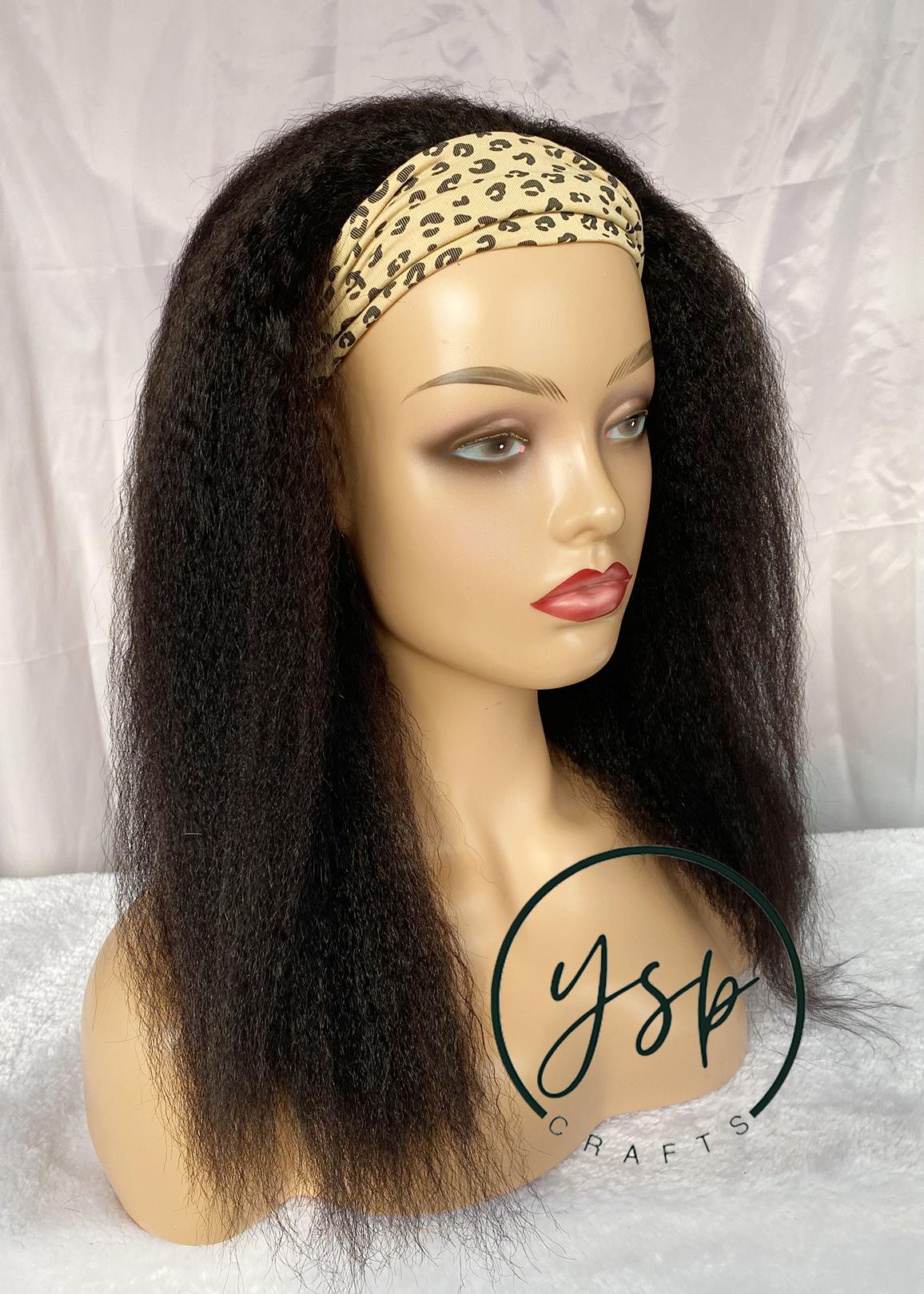 Human Hair 34 Half Wig Kinky Straight Natural Black Color