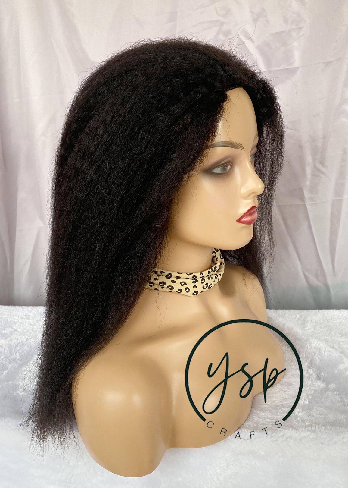Human Hair 3/4 Half Wig Kinky Straight Natural Black Color - Image 7