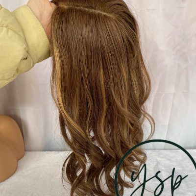 Human Hair Topper 5x6 Silk Top Hairpiece Light brown With blonde Highlights