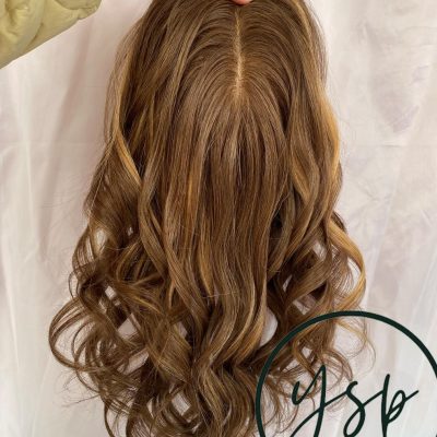 Alternative view of Human Hair Topper | 5x6 Silk Top Hairpiece Light brown With blonde Highlights