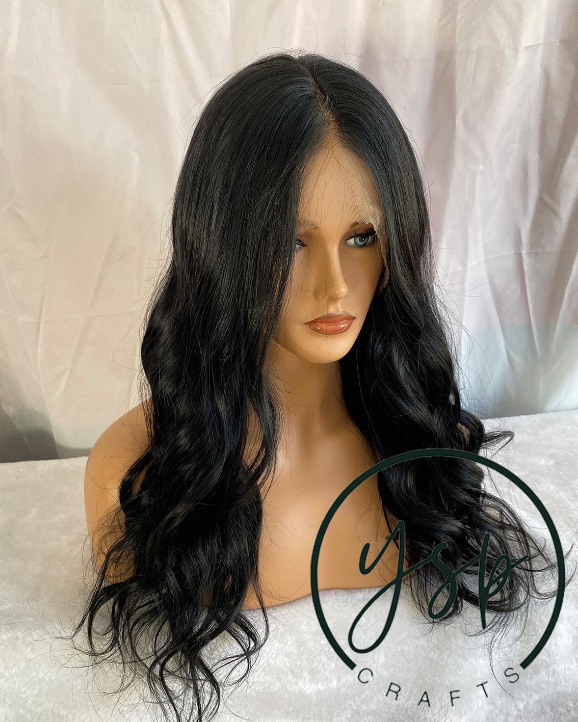 Jet Black Human Hair Silk Top Lace Front Wig, Wavy Glueless Wig - Image 3