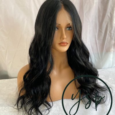 Jet Black Human Hair Silk Top Lace Front Wig, Wavy Glueless Wig