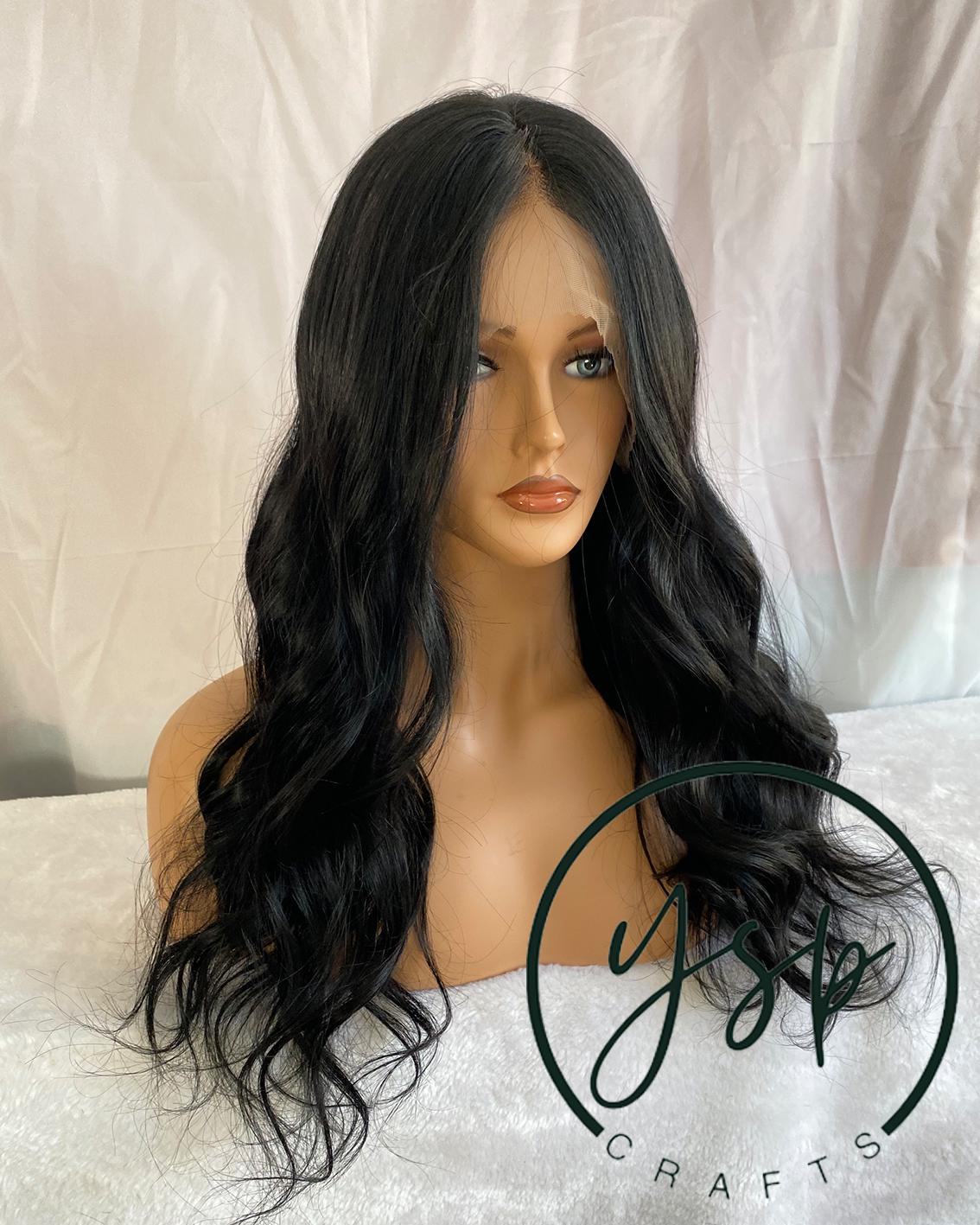 Jet Black Human Hair Silk Top Lace Front Wig, Wavy Glueless Wig