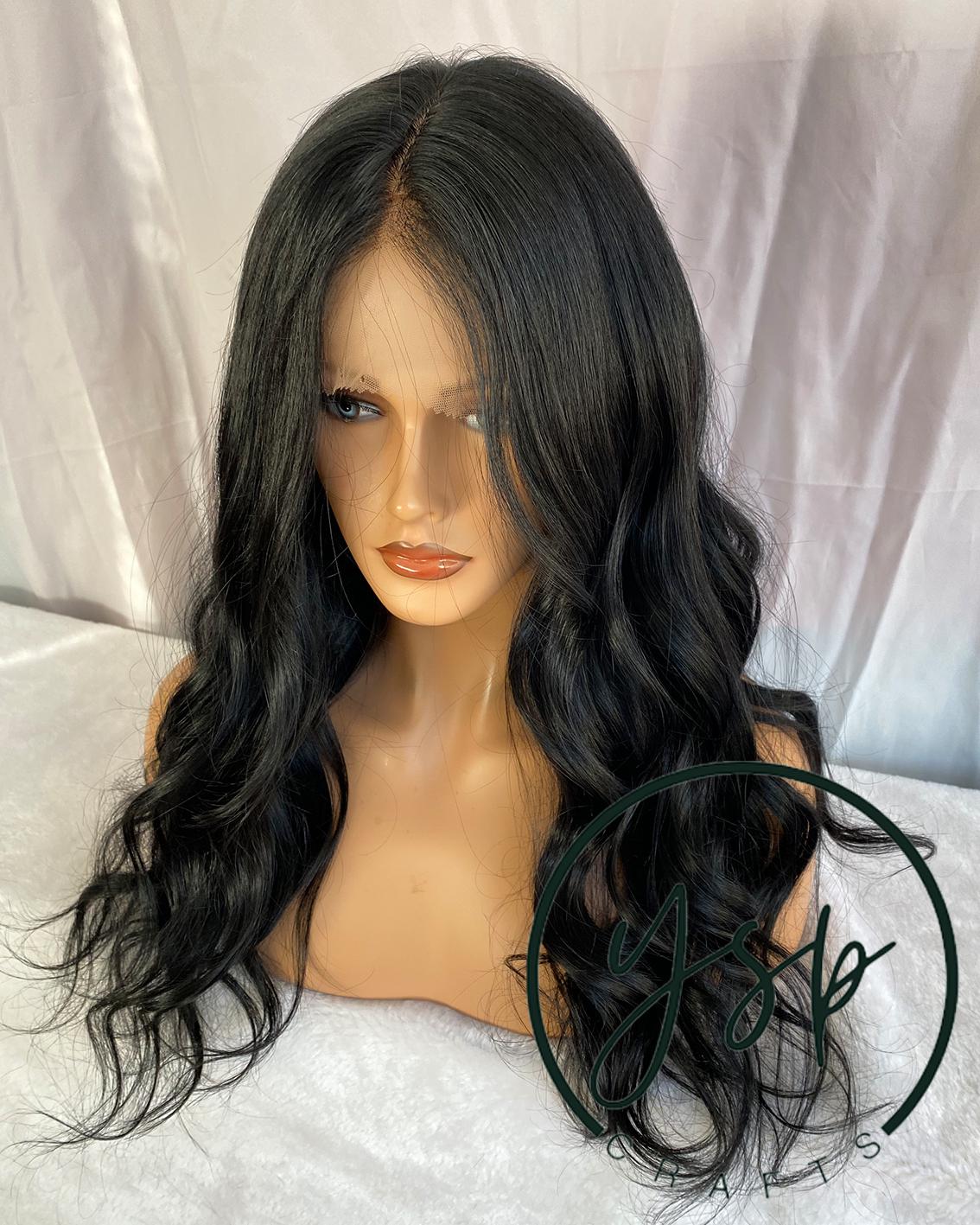 Jet Black Human Hair Silk Top Lace Front Wig, Wavy Glueless Wig - Image 4