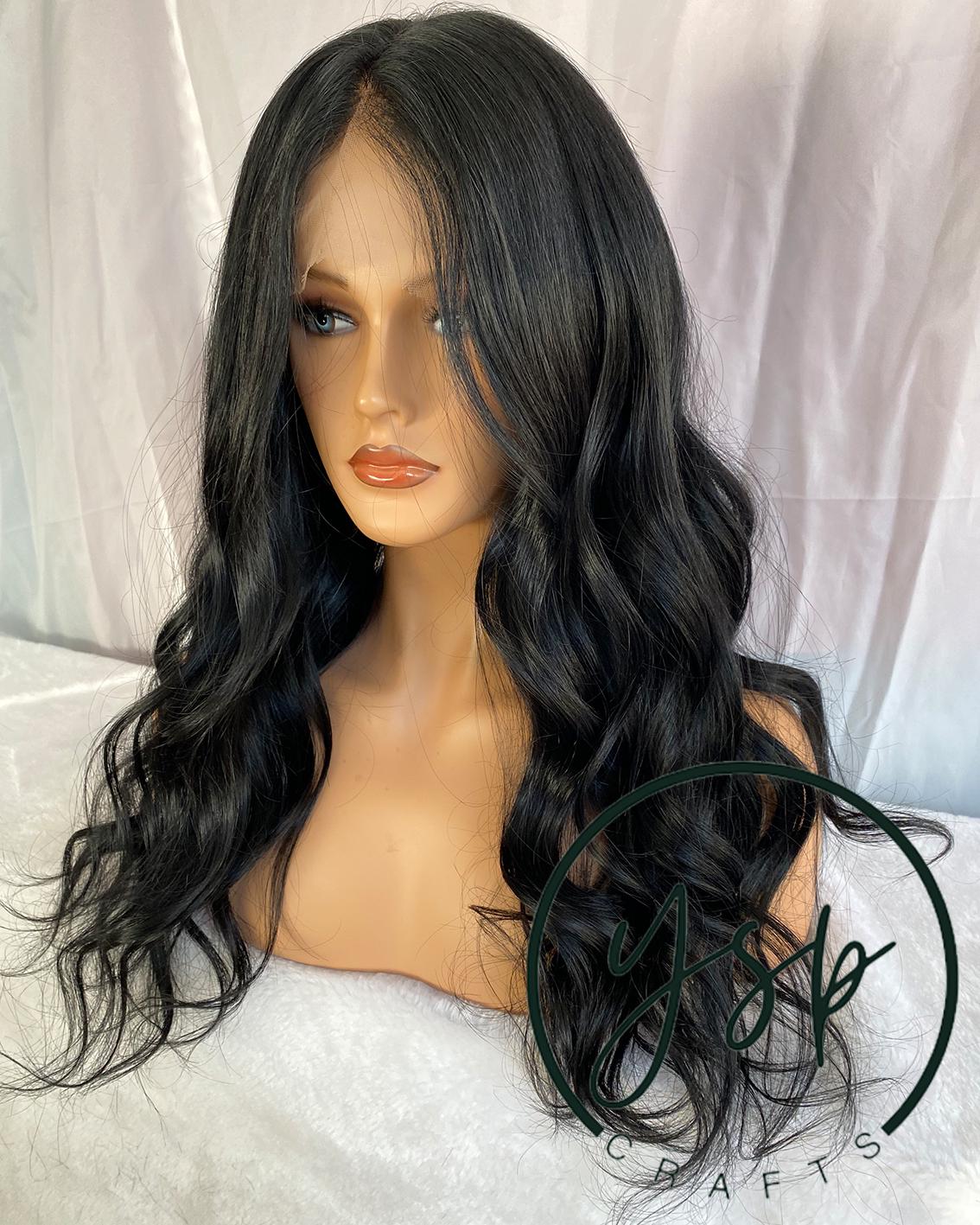 Jet Black Human Hair Silk Top Lace Front Wig, Wavy Glueless Wig - Image 5
