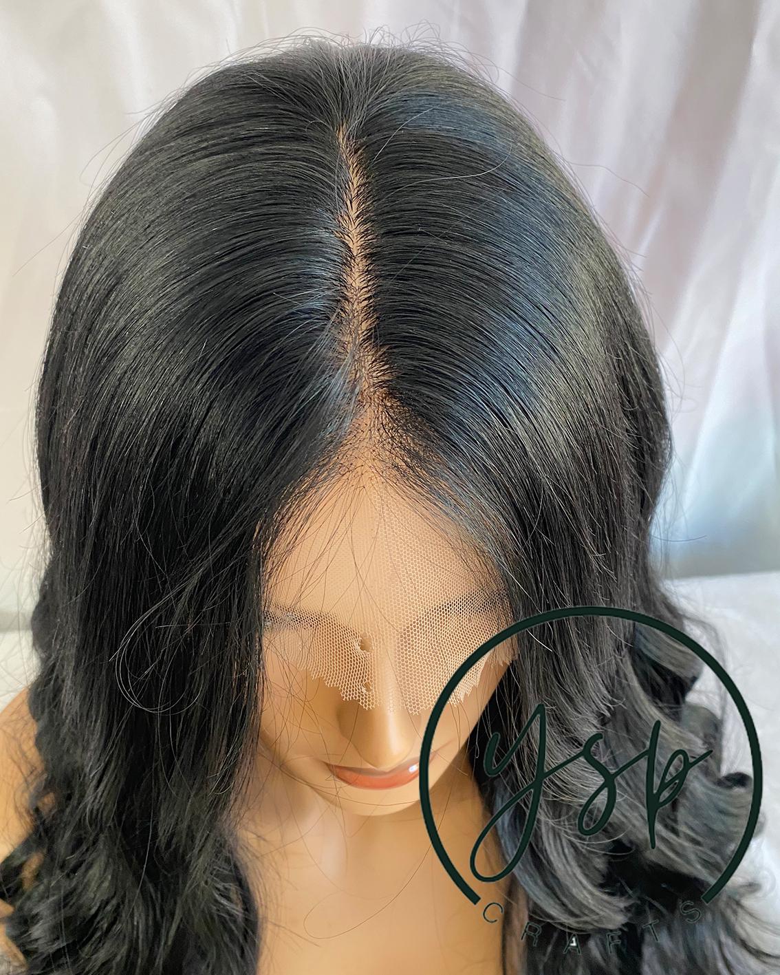 Jet Black Human Hair Silk Top Lace Front Wig, Wavy Glueless Wig - Image 6