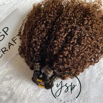 Multi-Textured Kinky Curly Human Crochet Hair #1BT4 Medium Brown with Dark Roots