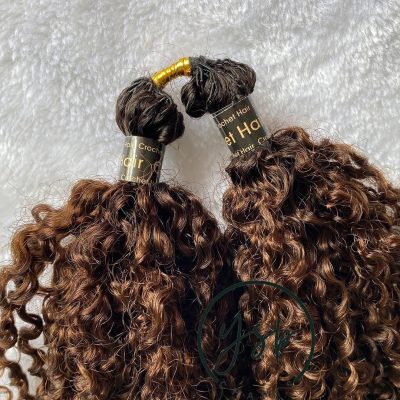 Alternative view of Multi-Textured Kinky Curly Human Crochet Hair #1BT4 Medium Brown with Dark Roots