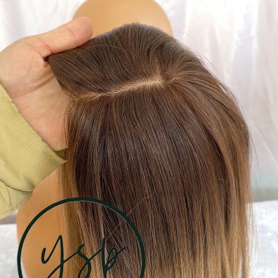 Alternative view of Ombre Brown Human Hair Topper: 5x6 Silk Base, Volumizing Piece