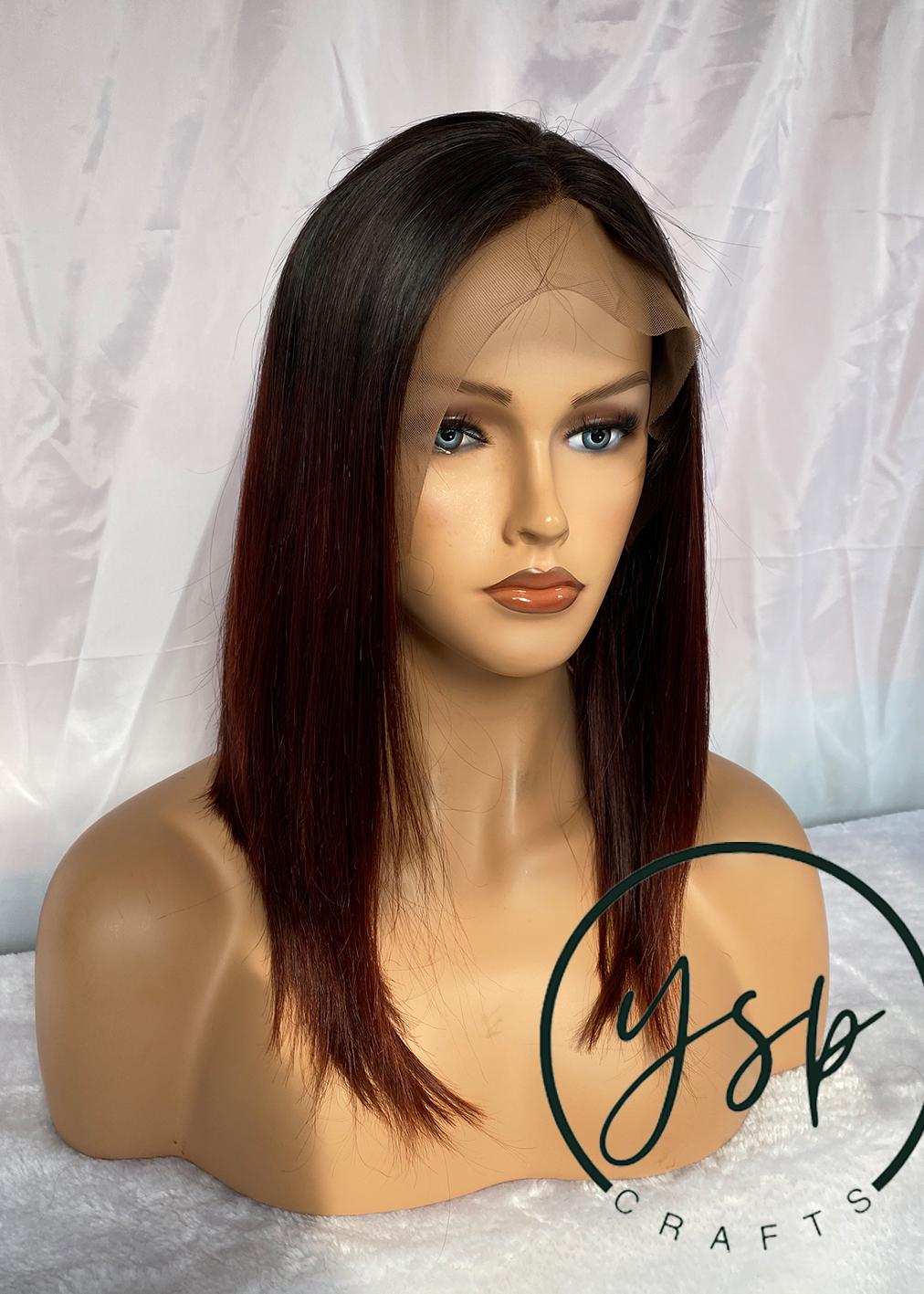 Ombre Human Hair Bob Wig - Brown to Red Wine, Lace Front - Image 4