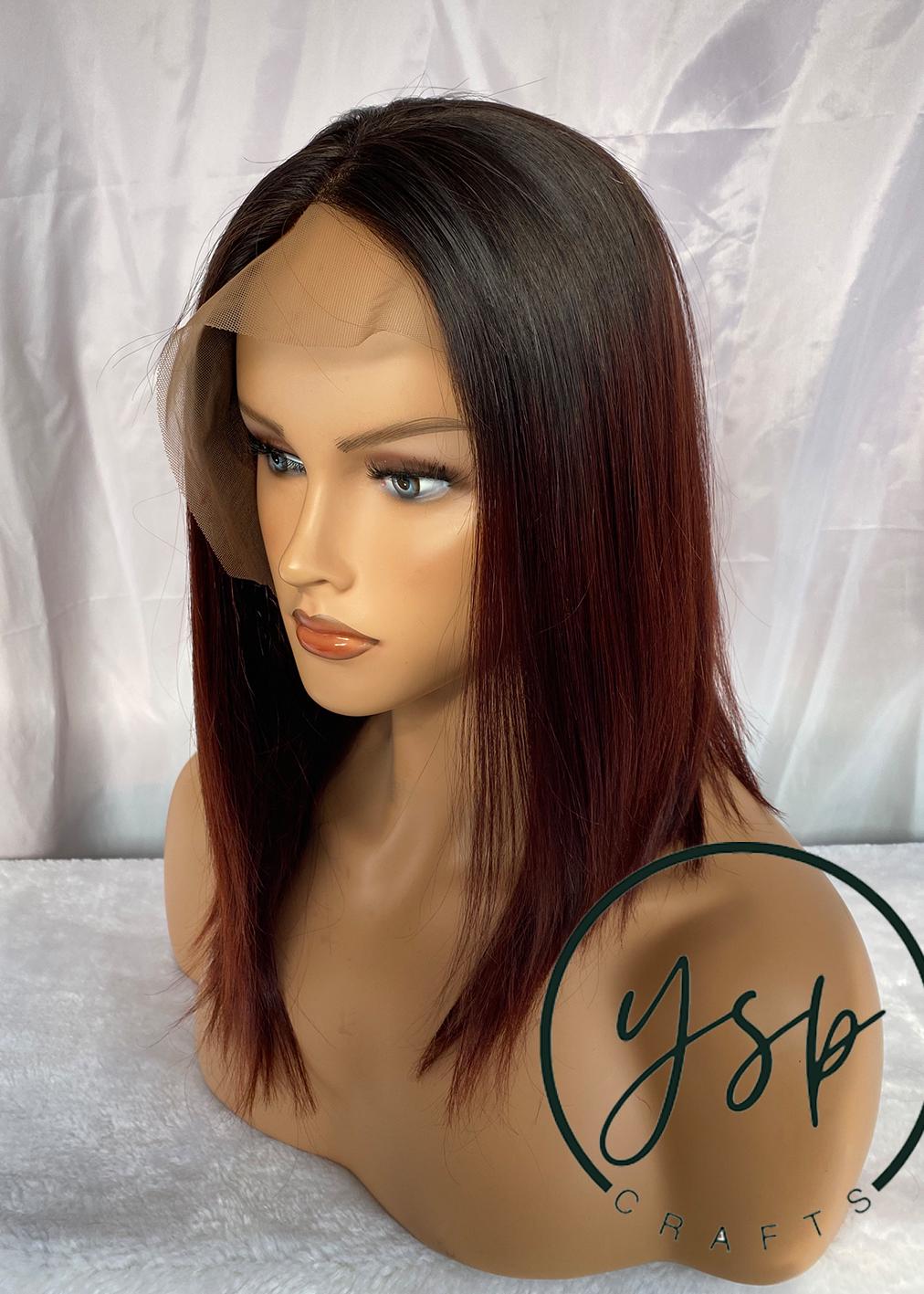 Ombre Human Hair Bob Wig - Brown to Red Wine, Lace Front - Image 3