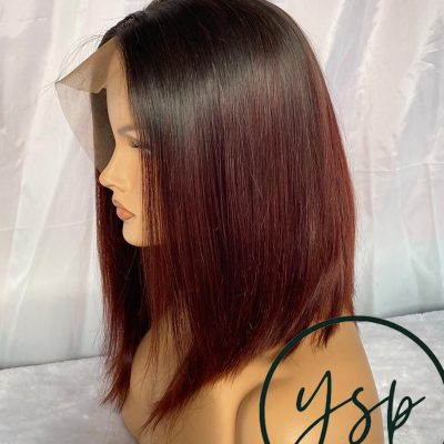 Alternative view of Ombre Human Hair Bob Wig - Brown to Red Wine, Lace Front