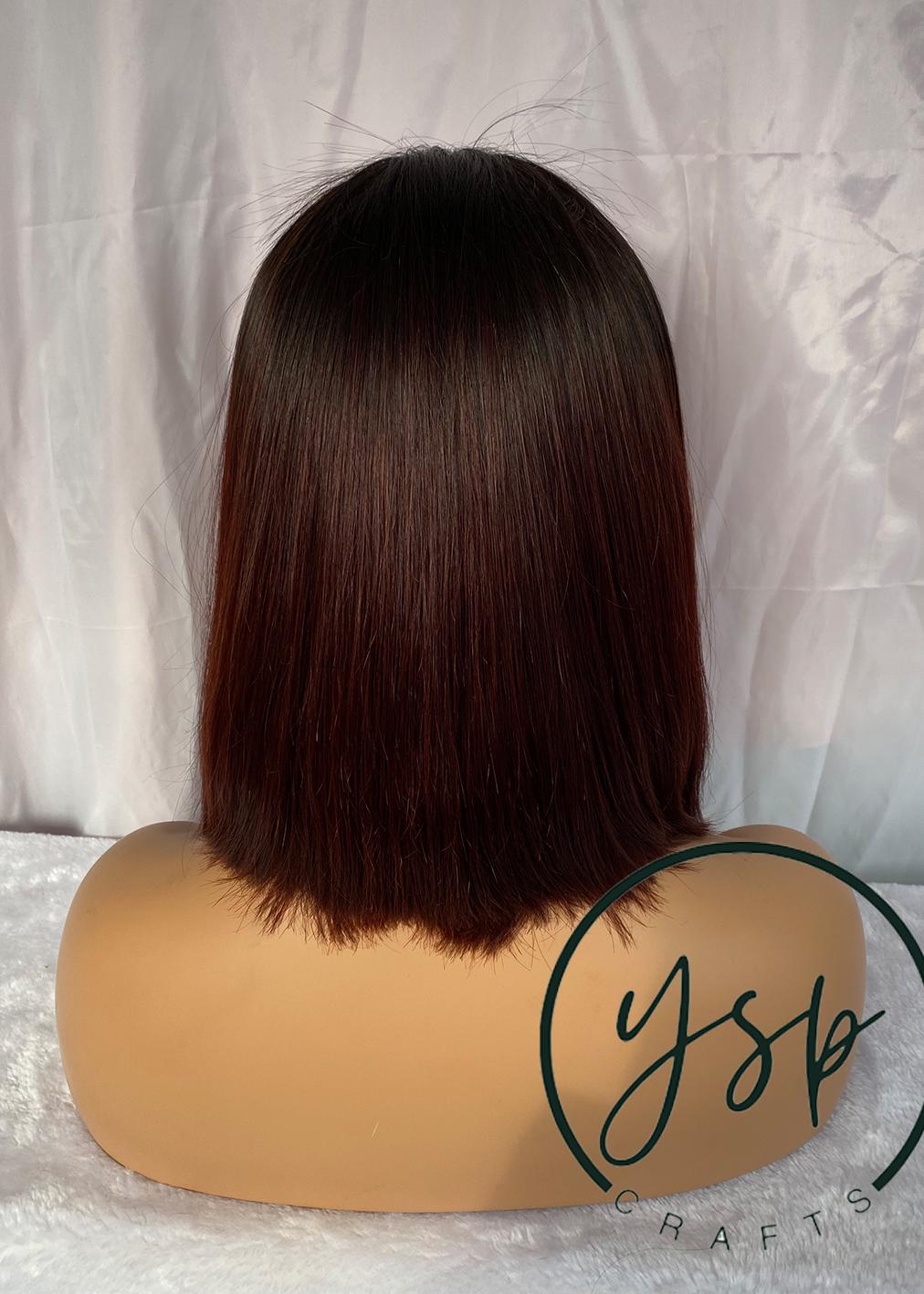 Ombre Human Hair Bob Wig - Brown to Red Wine, Lace Front - Image 5