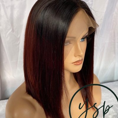 Ombre Human Hair Bob Wig - Brown to Red Wine, Lace Front