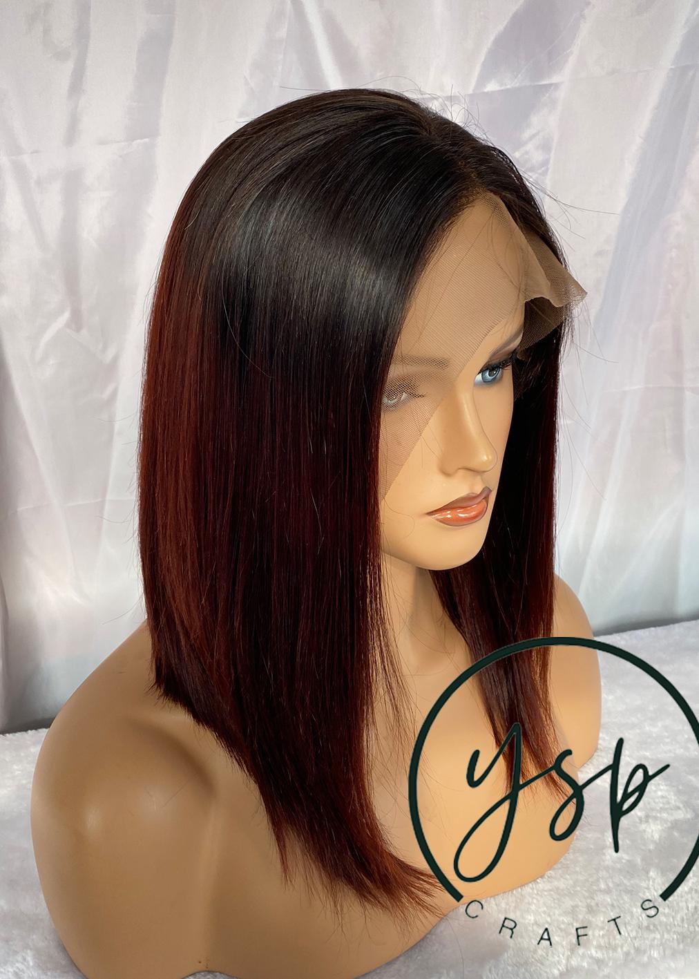 Ombre Human Hair Bob Wig - Brown to Red Wine, Lace Front