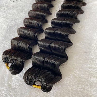 Pre-Looped Deep Wave Human Crochet Hair Extensions - Natural Black