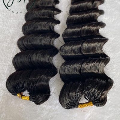 Alternative view of Pre-Looped Deep Wave Human Crochet Hair Extensions - Natural Black