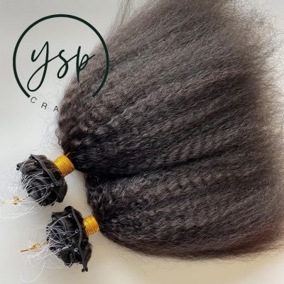 Pre-looped weft microlinks Kinky Straight Hair Extension