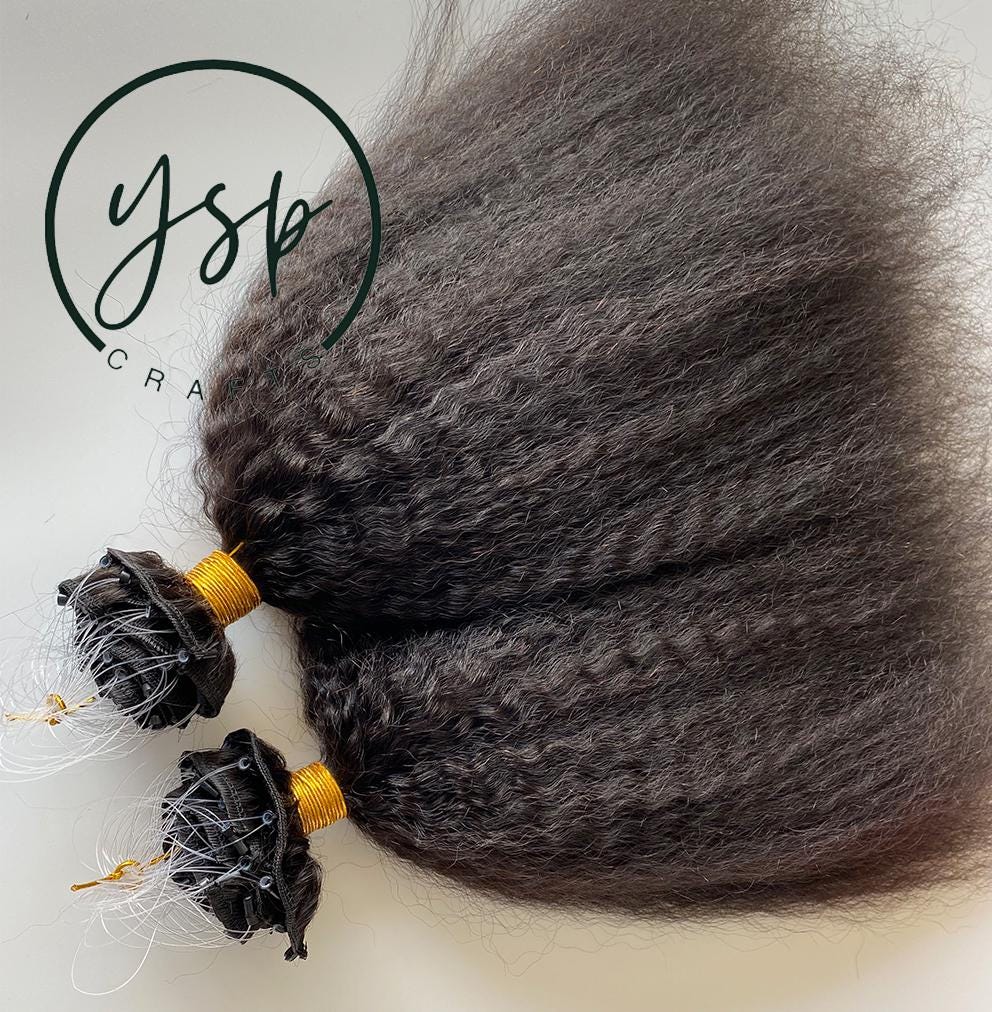 Pre-looped weft microlinks Kinky Straight Hair Extension