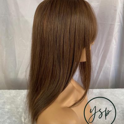 Alternative view of Silk Top Human Hair Wig with Bangs | Light Brown Lace Front