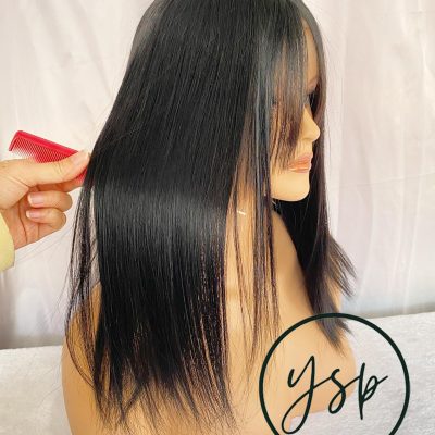Alternative view of Straight Jet Black Human Hair Wig Silk Top Wigs with Curtain Bangs | Natural Look