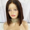Yaki Human Hair Lace Front Wig Dark Brown, 12 Inch